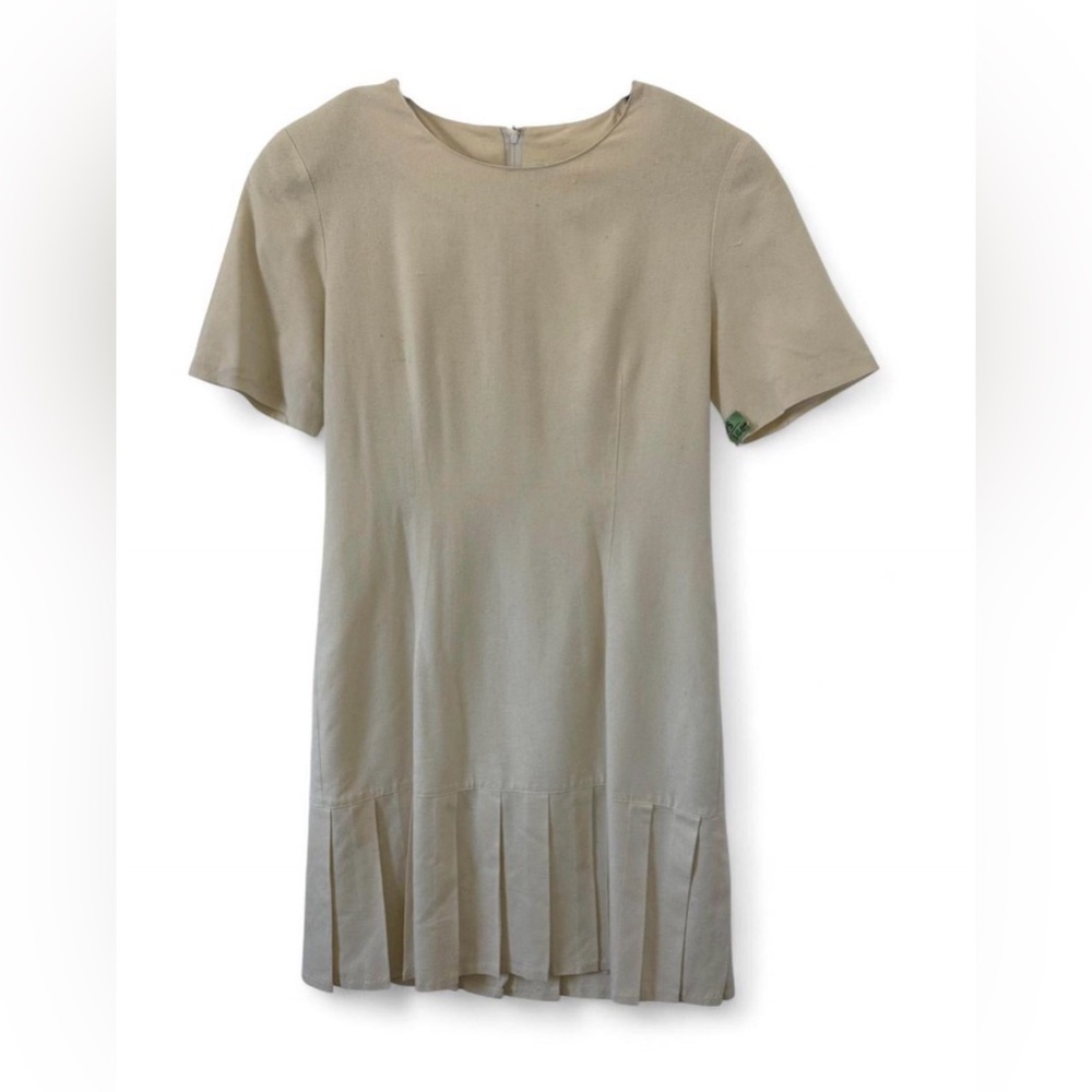 Vintage George Georgiou 100% Raw Silk Ecru Pleated Midi Dress